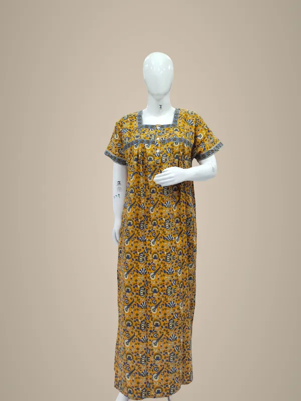 Yellow_Pure_Cotton_Nighty_For_Women