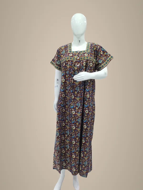 Maroon_Pure_Cotton_Nighty_For_Women