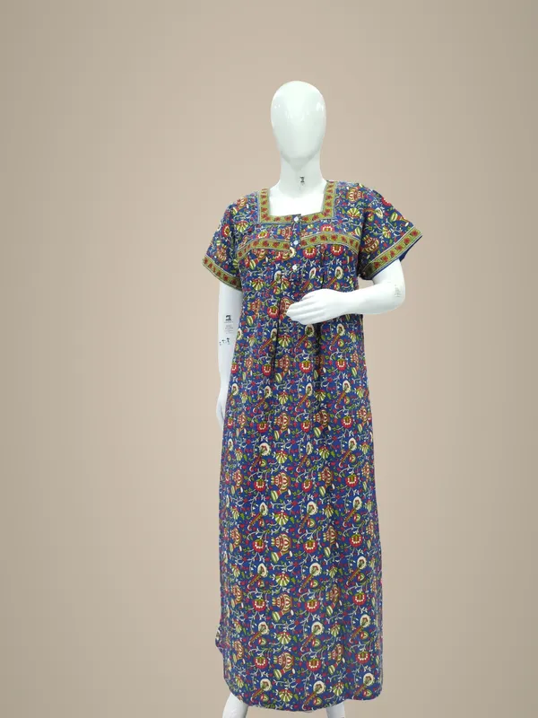 Blue_Pure_Cotton_Nighty_For_Women