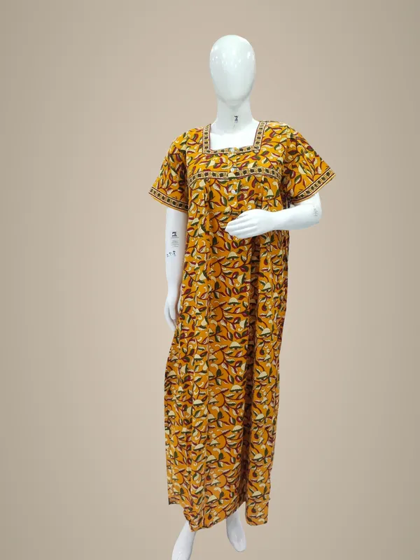 Yellow_Pure_Cotton_Nighty_For_Women