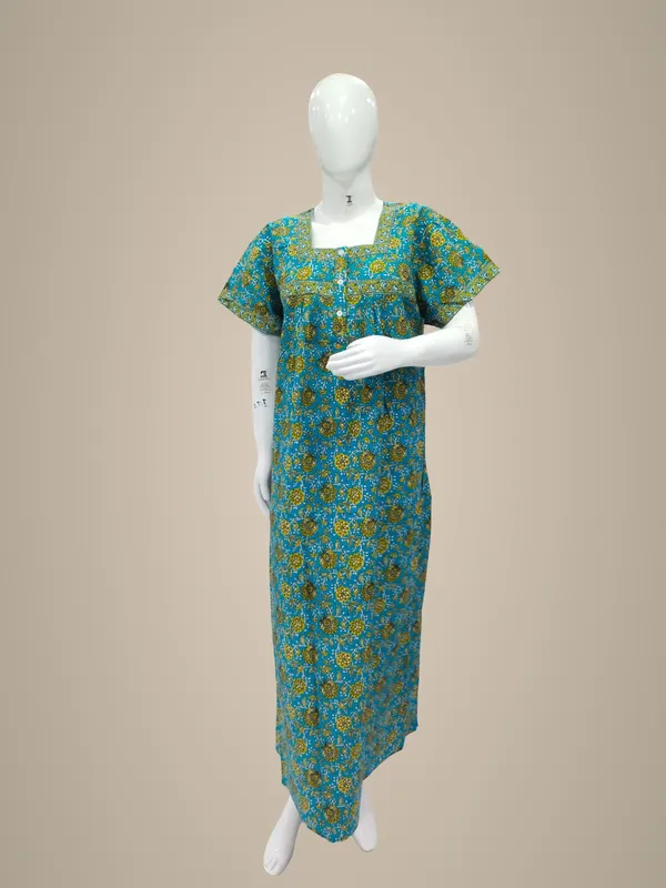 Sky_Blue_Pure_Cotton_Nighty_For_Women
