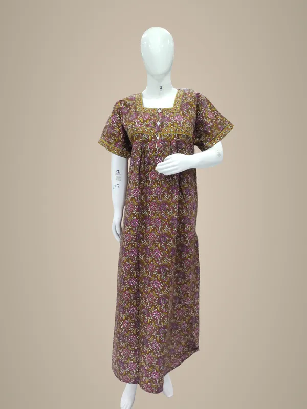 Brown_Pure_Cotton_Nighty_For_Women