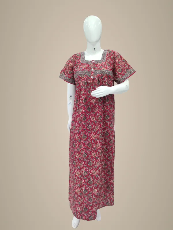 Red_Pure_Cotton_Nighty_For_Women