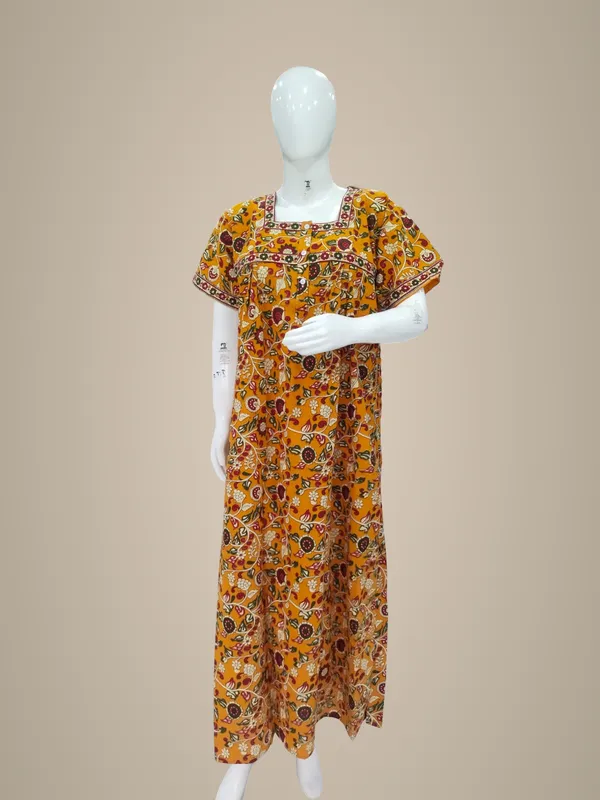 Yellow_Pure_Cotton_Nighty_For_Women