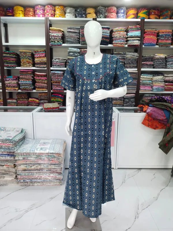 Grey_Pure_Cotton_Nighty_For_Women