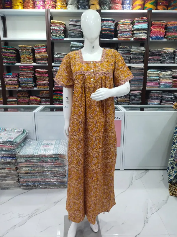 Mustard_Yellow_Pure_Cotton_Nighty_For_Women