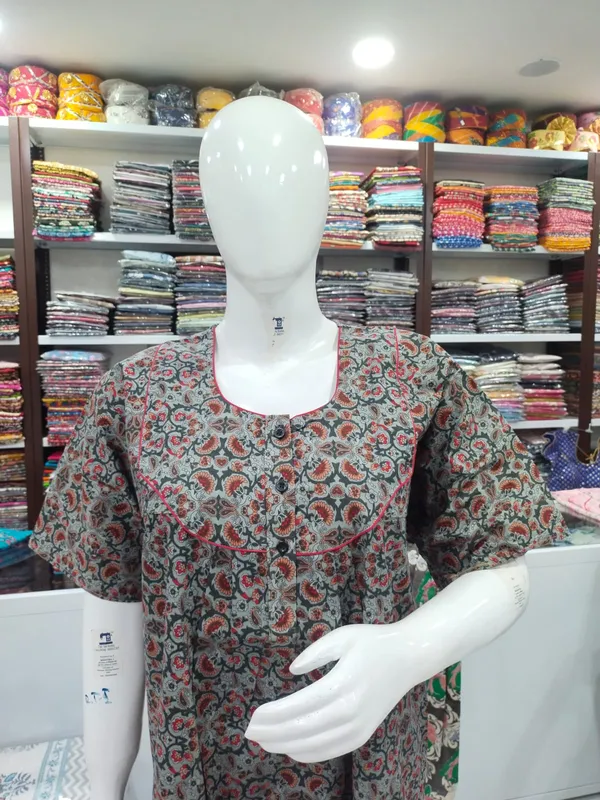 Grey_Pure_Cotton_Nighty_For_Women