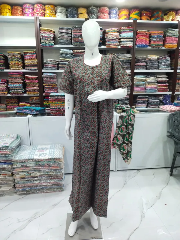 Grey_Pure_Cotton_Nighty_For_Women
