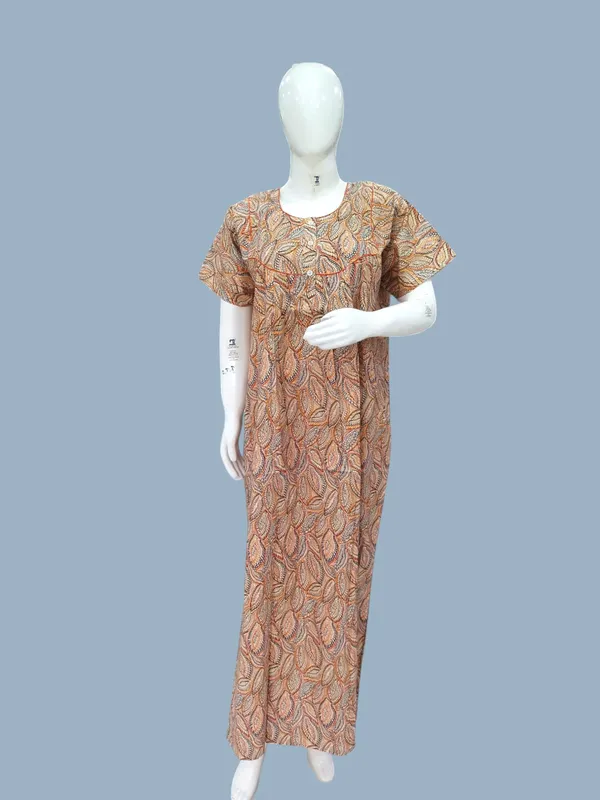 Orange_Pure_Cotton_Nighty_For_Women