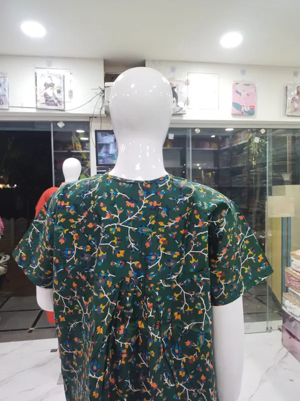 Bottle_Green_Pure_Cotton_Nighty_For_Women