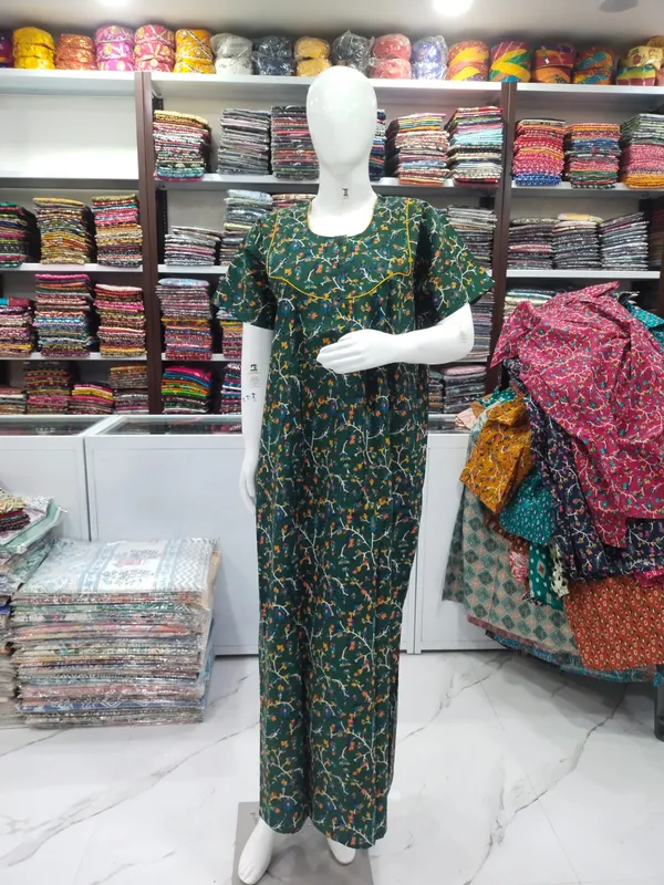 Bottle_Green_Pure_Cotton_Nighty_For_Women
