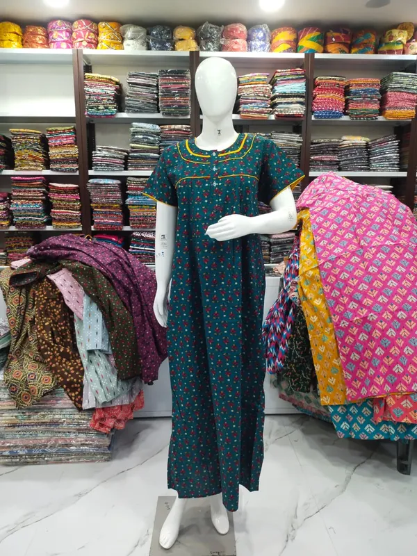 Rama_Green_Pure_Cotton_Nighty_For_Women