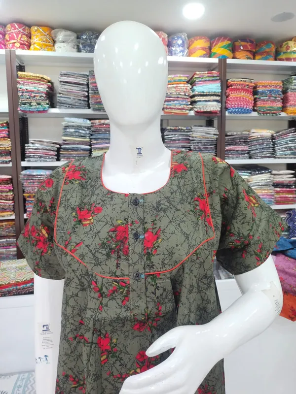 Mehendi_Green_Pure_Cotton_Nighty_For_Women