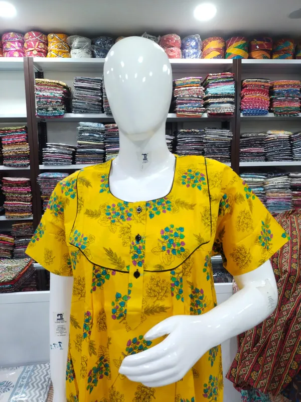 Yellow_Pure_Cotton_Nighty_For_Women