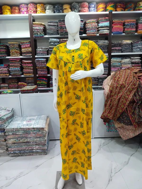 Yellow_Pure_Cotton_Nighty_For_Women