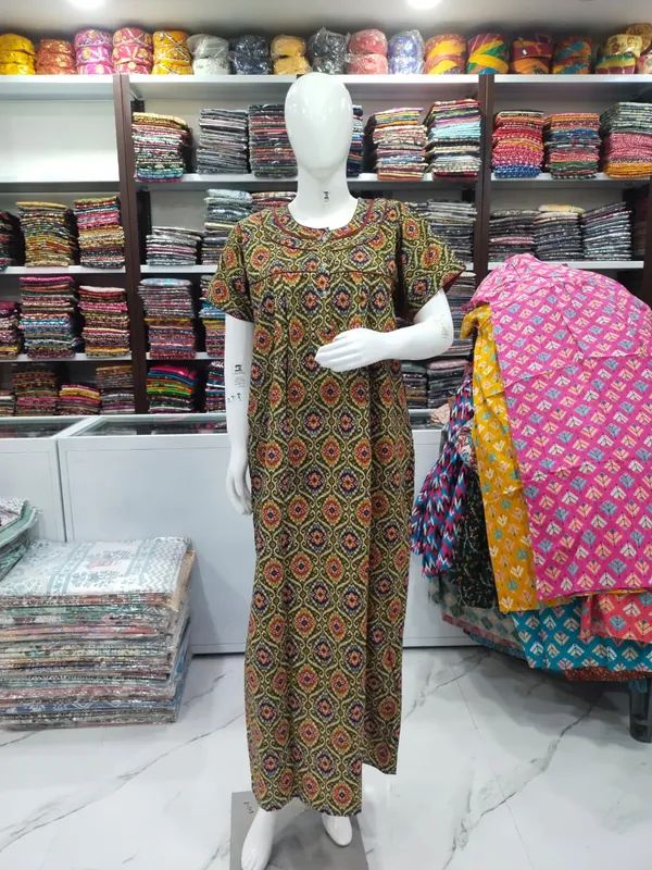 Chutney_Green_Pure_Cotton_Nighty_For_Women