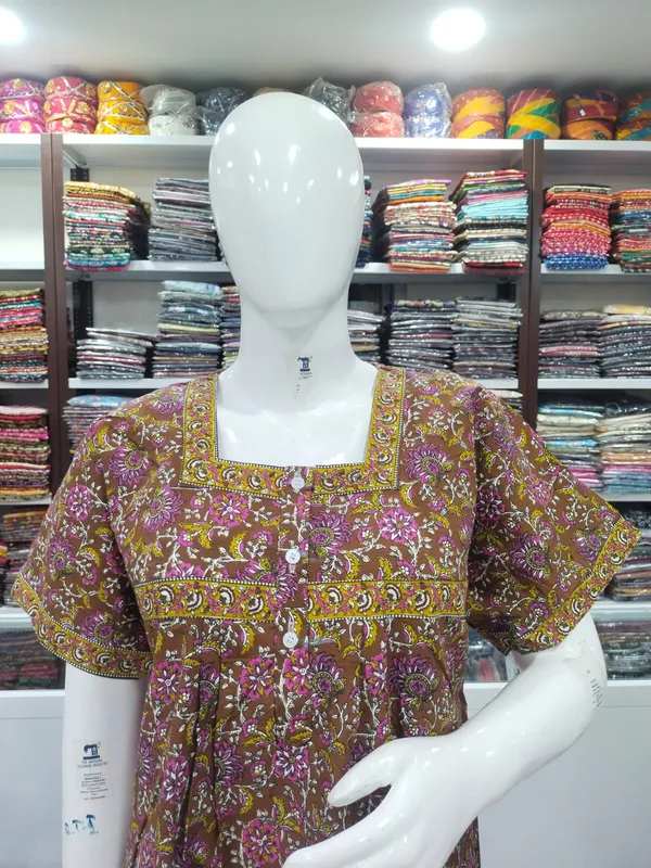 Brown_Pure_Cotton_Nighty_For_Women
