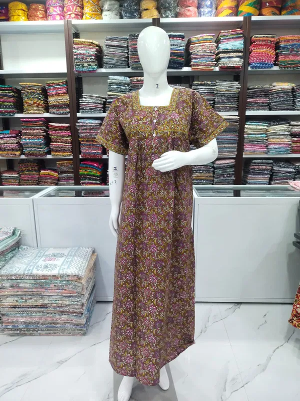 Brown_Pure_Cotton_Nighty_For_Women