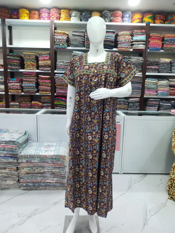 Maroon_Pure_Cotton_Nighty_For_Women