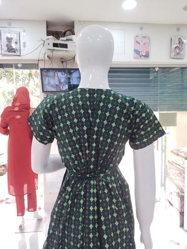 Bottle_Green_Pure_Cotton_Nighty_For_Women