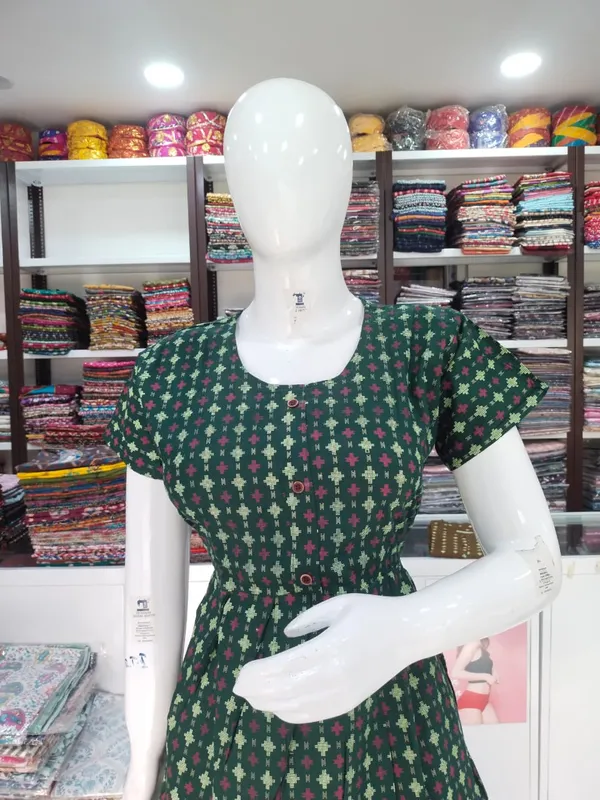 Bottle_Green_Pure_Cotton_Nighty_For_Women