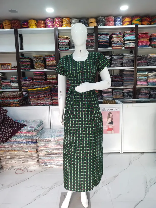 Bottle_Green_Pure_Cotton_Nighty_For_Women