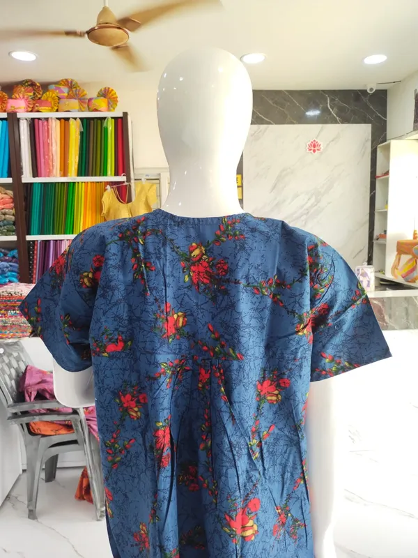 Blue_Pure_Cotton_Nighty_For_Women