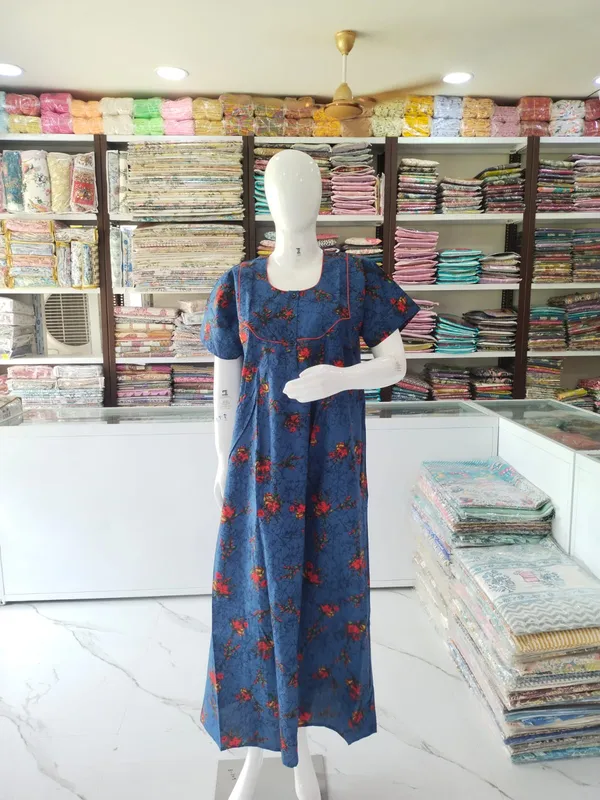 Blue_Pure_Cotton_Nighty_For_Women