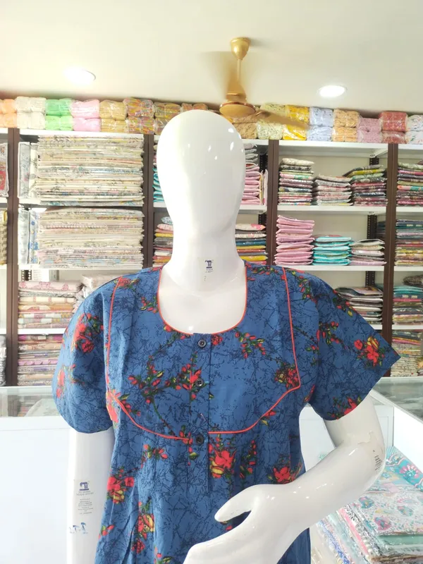Blue_Pure_Cotton_Nighty_For_Women