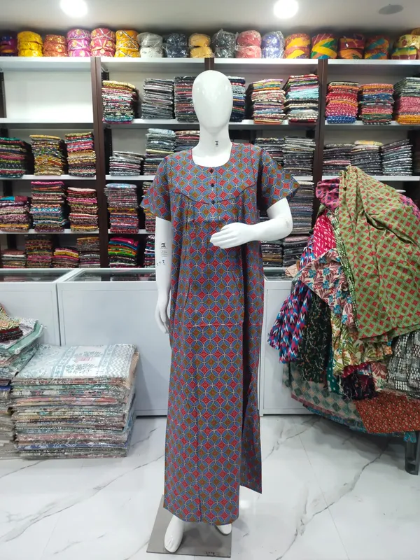 Blue_Pure_Cotton_Nighty_For_Women