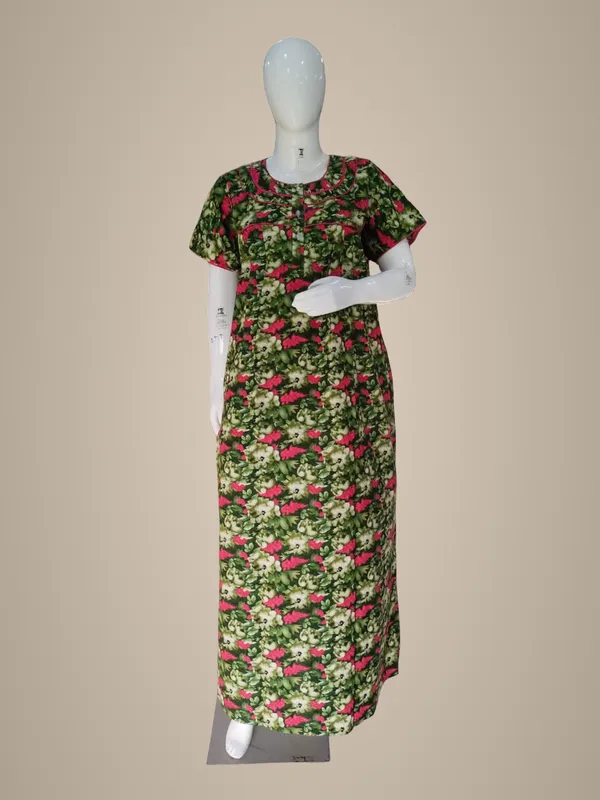 Dark_Mehendi_Green_Pure_Cotton_Nighty_For_Women
