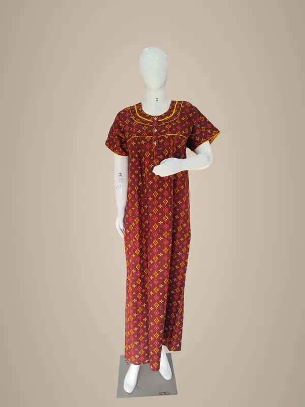 Marron_Pure_Cotton_Nighty_For_Women