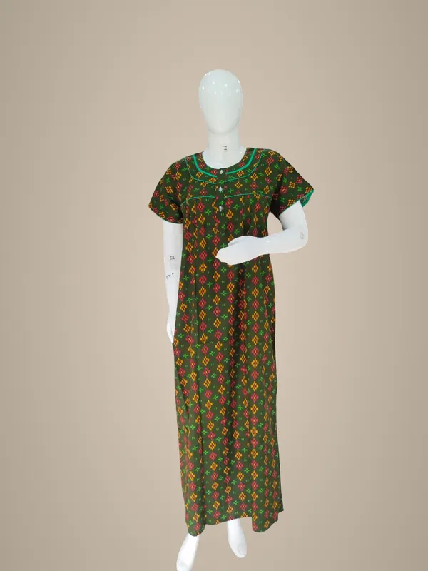 Chutney_Green_Pure_Cotton_Nighty_For_Women