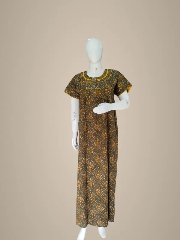 Olive_Green_Pure_Cotton_Nighty_For_Women