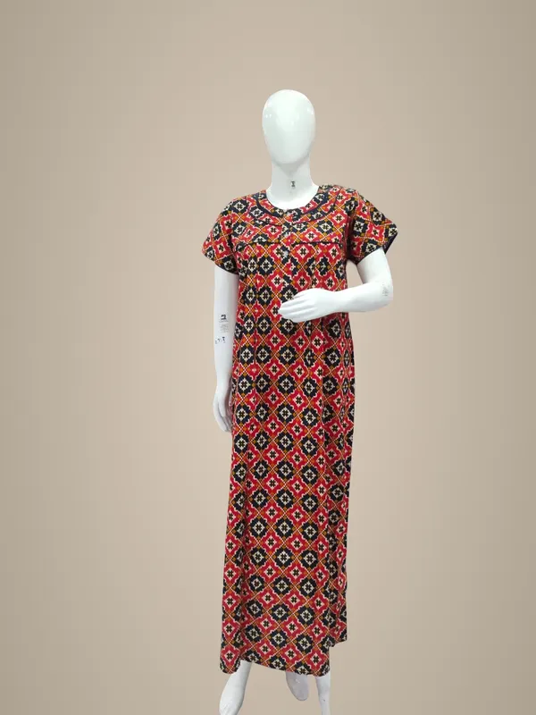 Red_Pure_Cotton_Nighty_For_Women