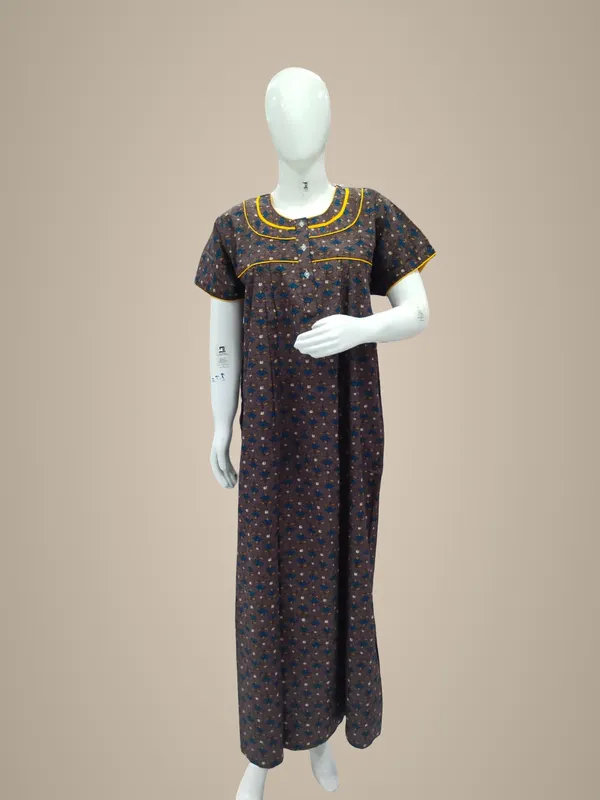 Brown_Pure_Cotton_Nighty_For_Women