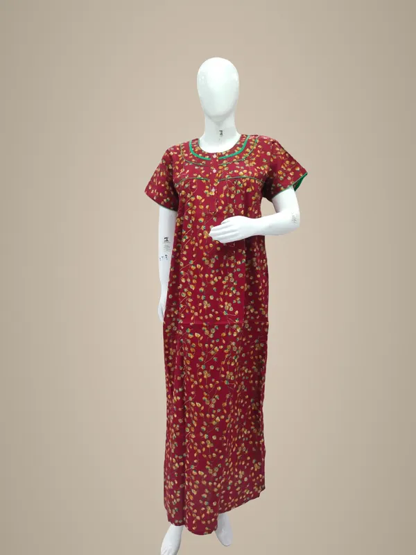 Maroon_Pure_Cotton_Nighty_For_Women