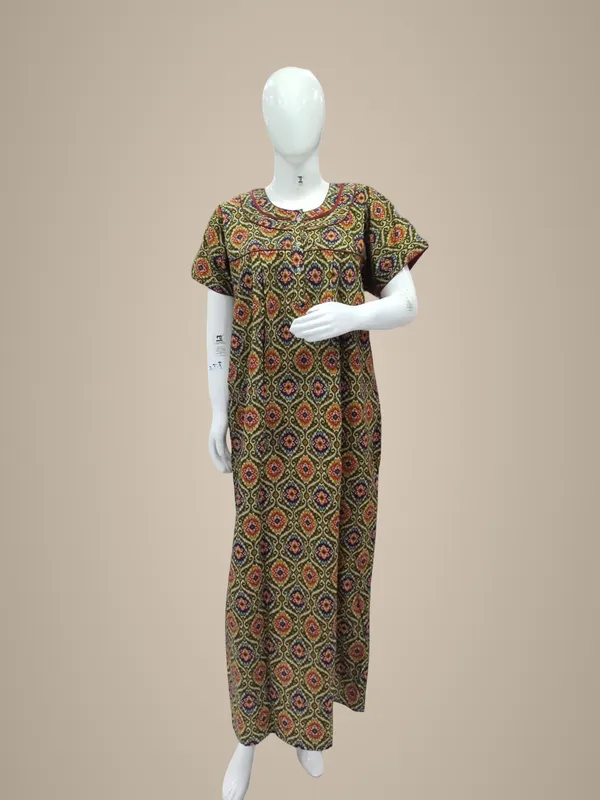 Chutney_Green_Pure_Cotton_Nighty_For_Women