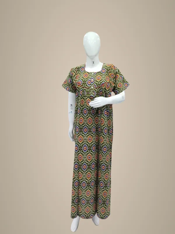 Chutney_Green_Pure_Cotton_Nighty_For_Women