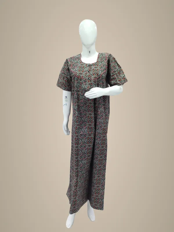 Grey_Pure_Cotton_Nighty_For_Women