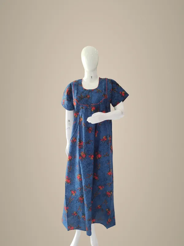 Blue_Pure_Cotton_Nighty_For_Women