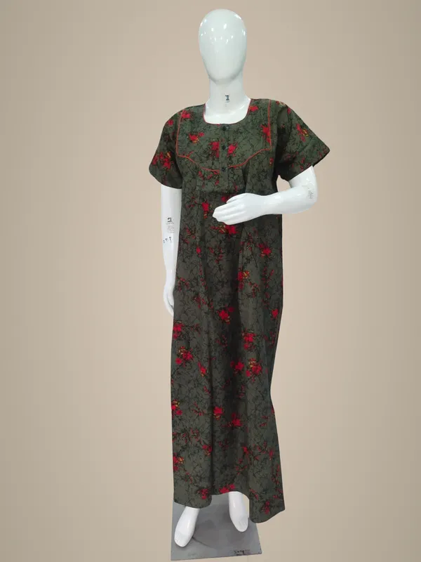 Mehendi_Green_Pure_Cotton_Nighty_For_Women
