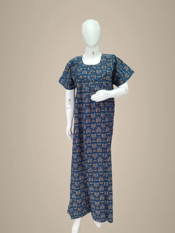Blue_Pure_Cotton_Nighty_For_Women