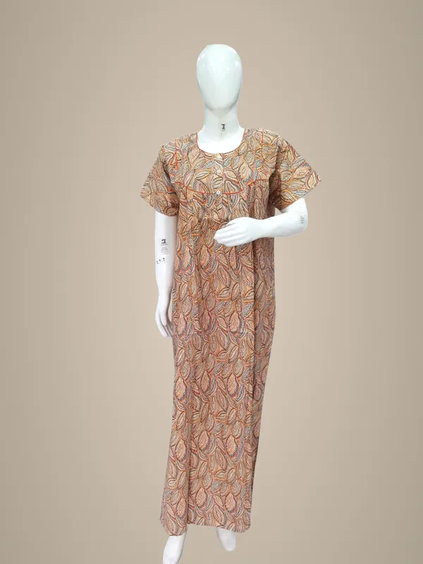 Orange_Pure_Cotton_Nighty_For_Women