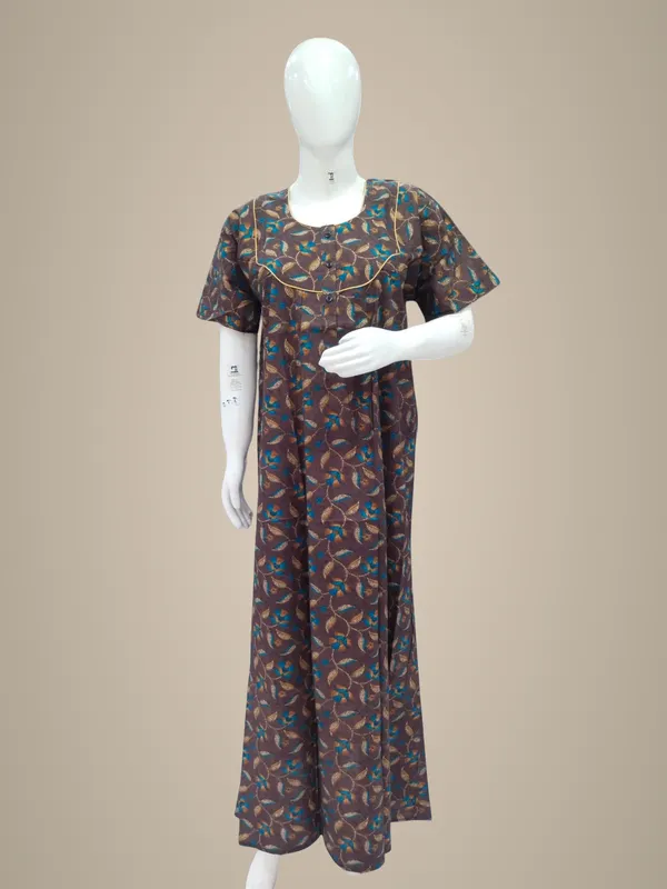 Brown_Pure_Cotton_Nighty_For_Women