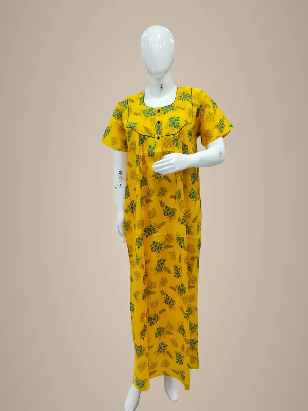 Yellow_Pure_Cotton_Nighty_For_Women