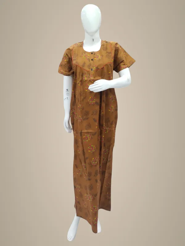 Brown_Pure_Cotton_Nighty_For_Women