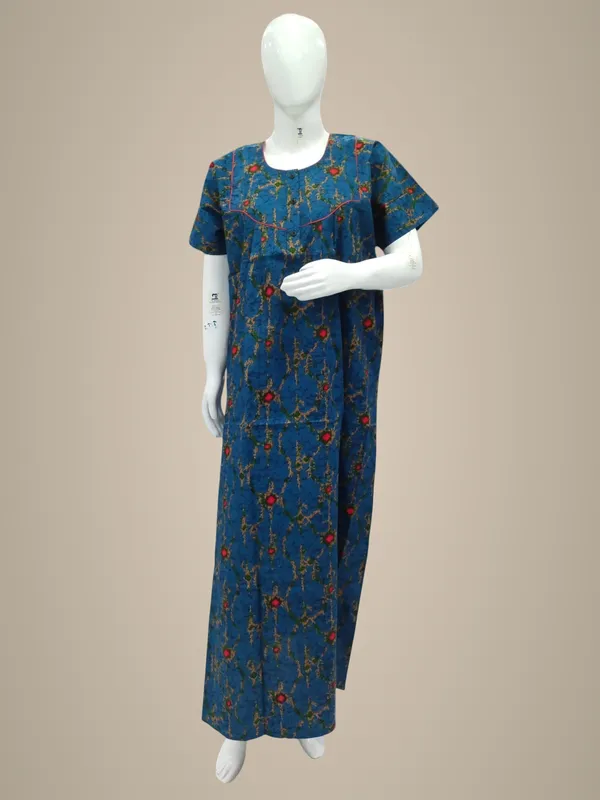 Blue_Pure_Cotton_Nighty_For_Women
