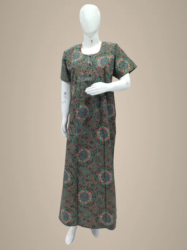 Bottle_Green_Pure_Cotton_Nighty_For_Women