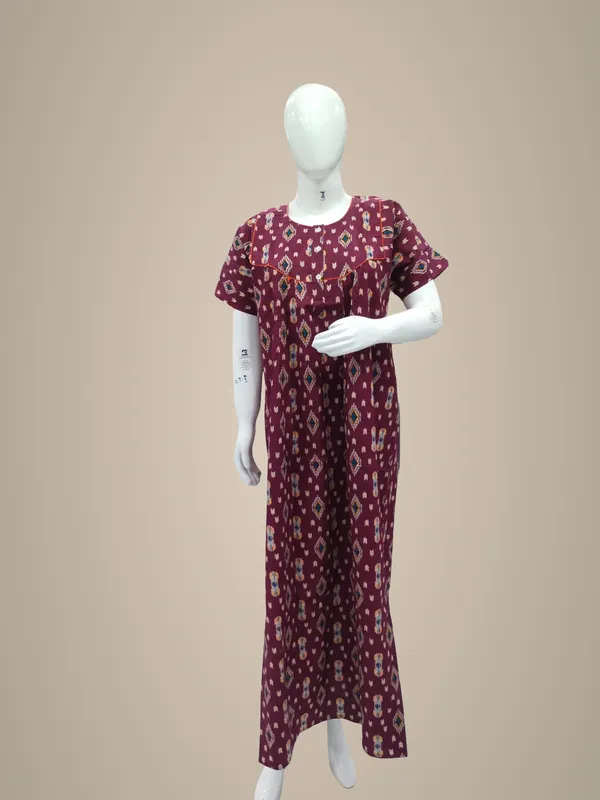 Maroon_Pure_Cotton_Nighty_For_Women